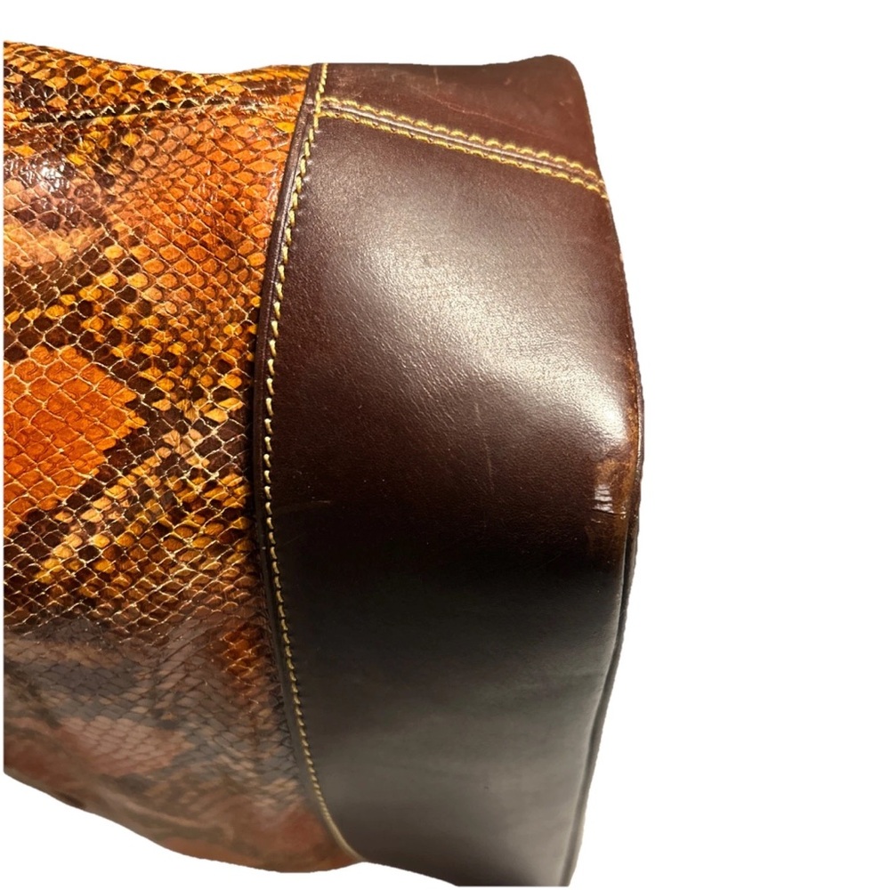 Dooney & Bourke Leather & Python Snakeskin Style Brown & Orange Shoulder Bag - Picture 8 of 16